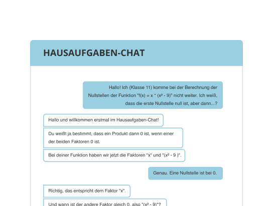 Hausübungshilfe im Hausübungs-Chat bei sofatutor